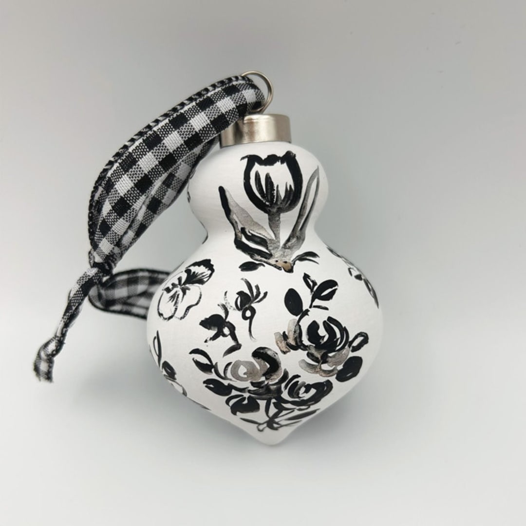 "Black Toile Retro Finial Ornament" - Ornaments in black by Sarah Hall