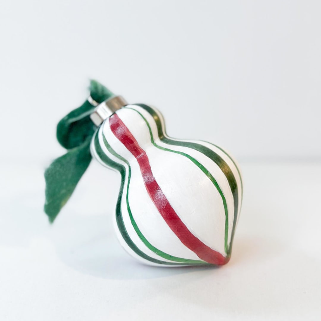 "Candy Cane Stripe Snowman Ornament" - Ornaments in green by Mary Gaspar