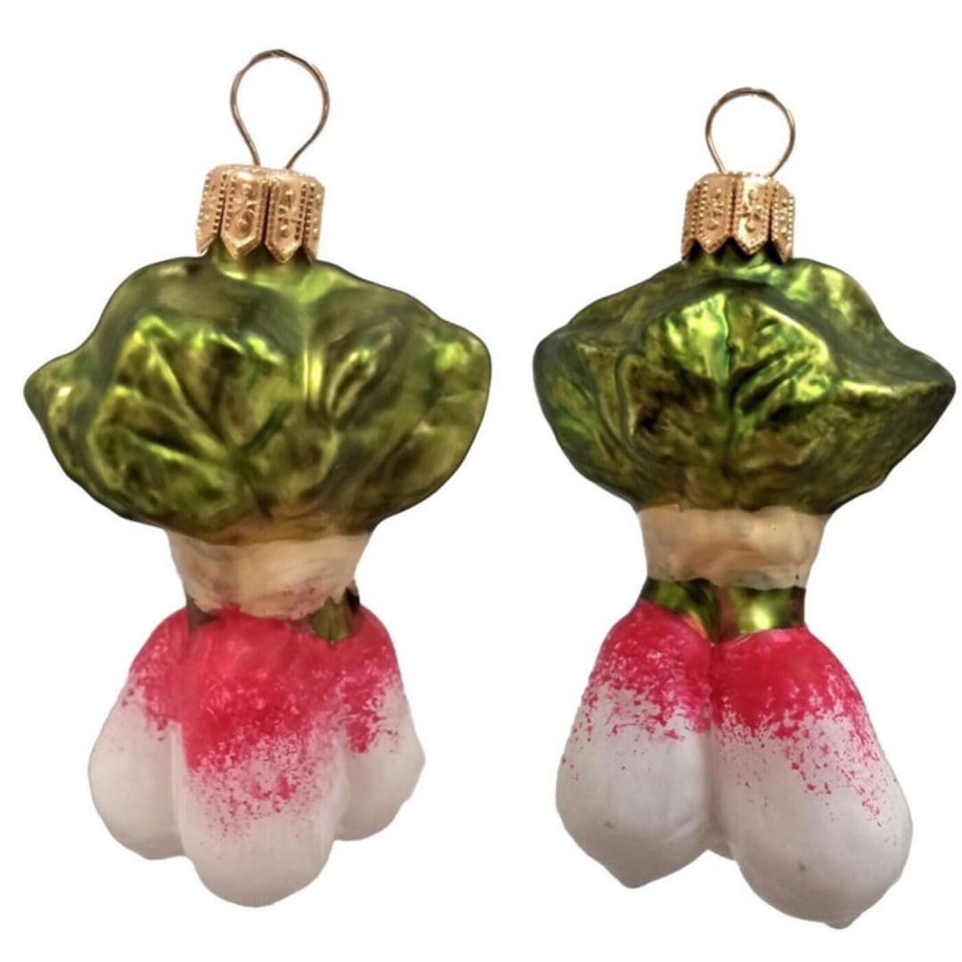 "Radish Vegetable Polish Mouth Blown Glass Christmas Ornament Set of 2" - Ornaments in multicolor by Pinnacle Peak Trading Company