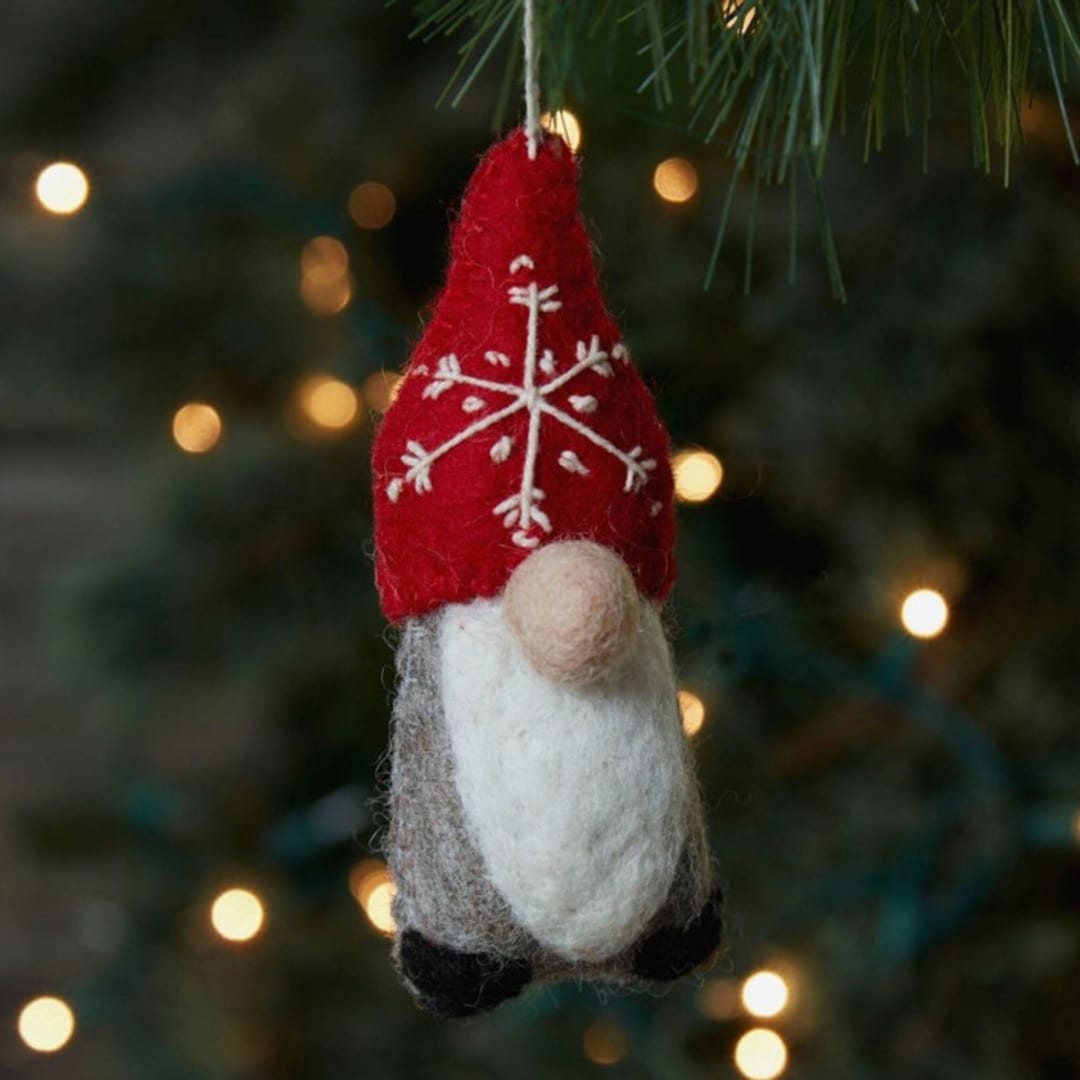 "Felt Holiday Gnome Ornament" - Ornaments in gray by Aahlada Chennupati