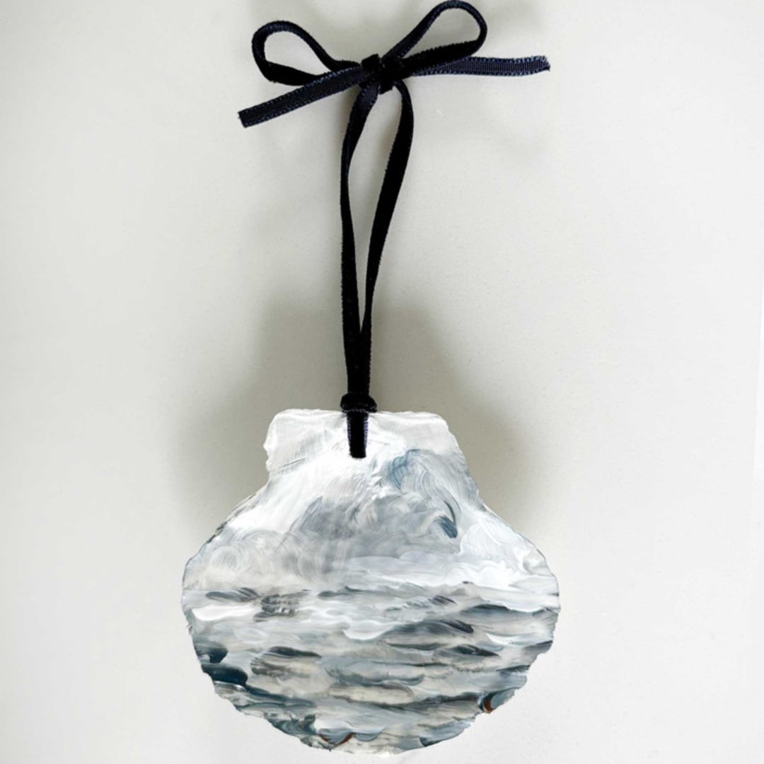 "Hand-Painted Natural Seashell Ornament, Slate & White" - Ornaments in gray by Nicoletta Savod