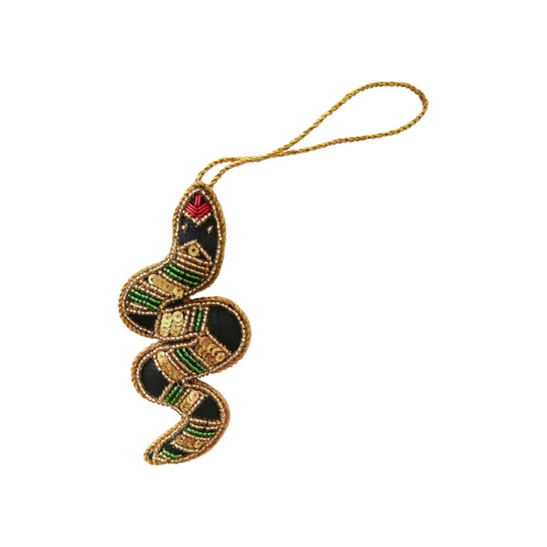 "Snake Embellished Christmas Ornament" - Ornaments in black by Jollity and Co