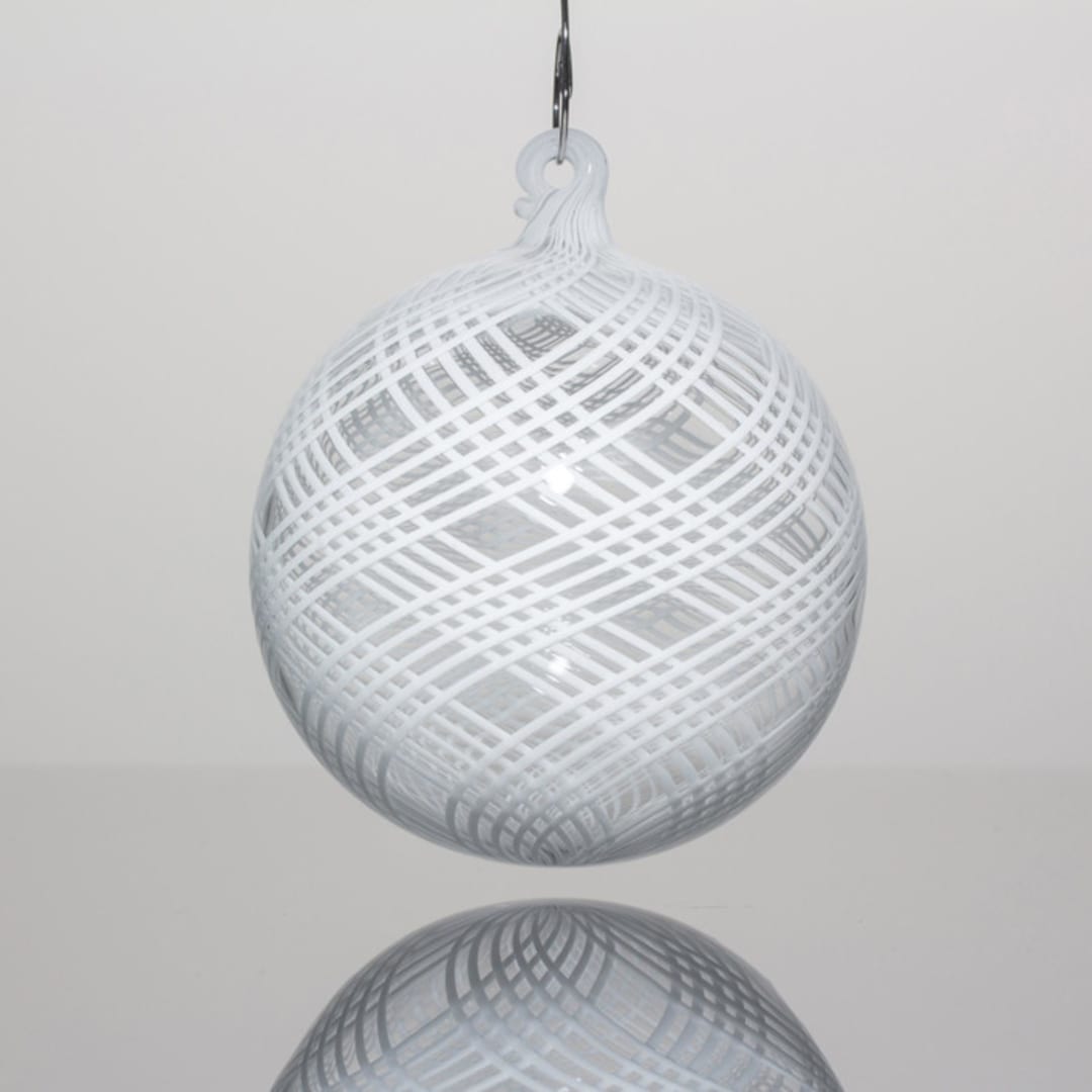 "White Reticello Ornament" - Ornaments in white by Albrecht Art Glass