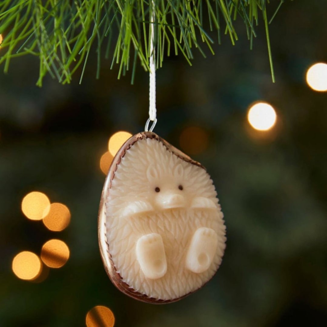 "Mini Tagua Ivory Hedgehog Ornament" - Ornaments in beige by Aahlada Chennupati