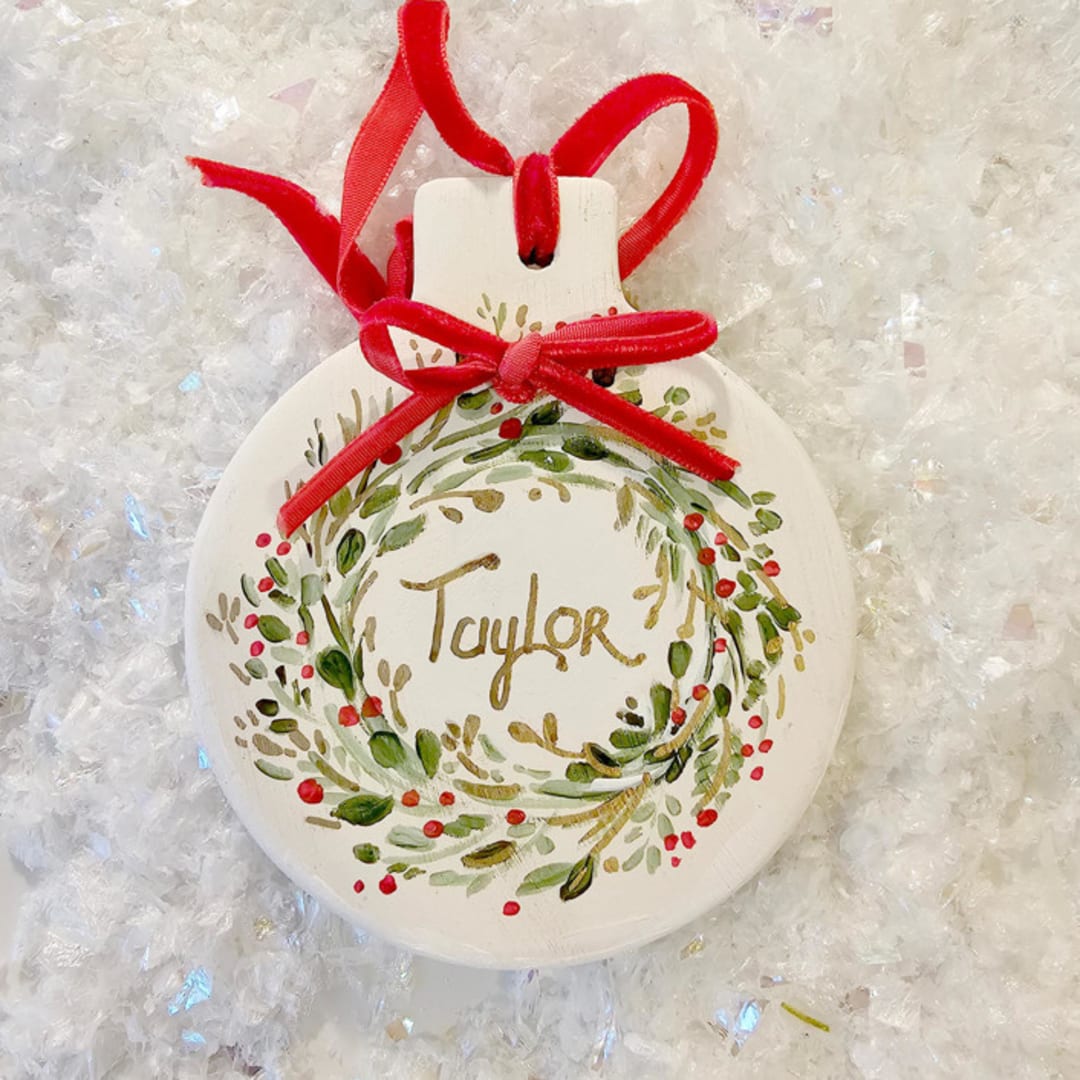 "Ceramic Personalized Wreath Ornament, 3.5"" - Ornaments in green by AlisonJerry