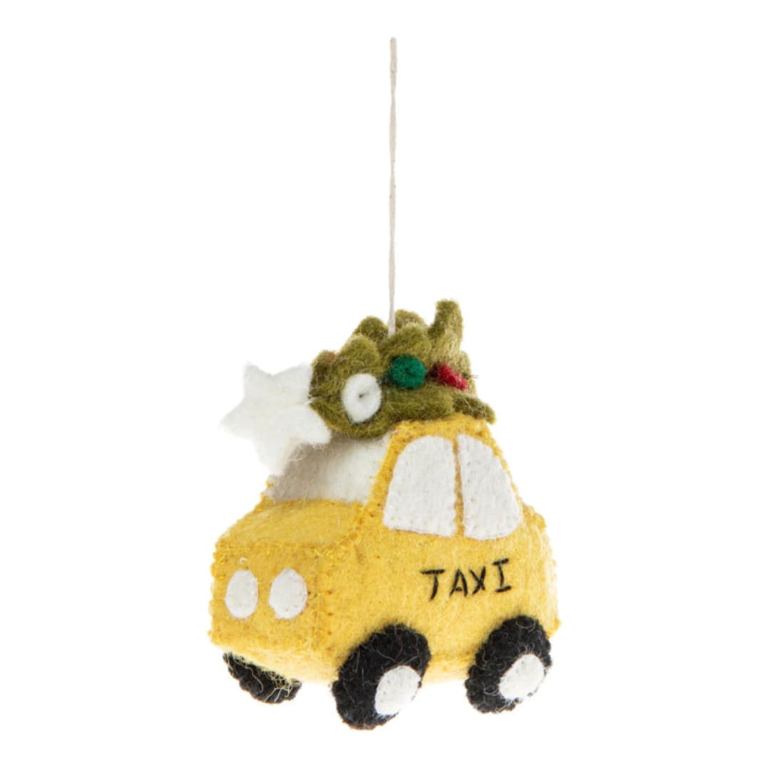 "NYC Taxi With Tree Ornament" - Ornaments in yellow by Global Goods Partners