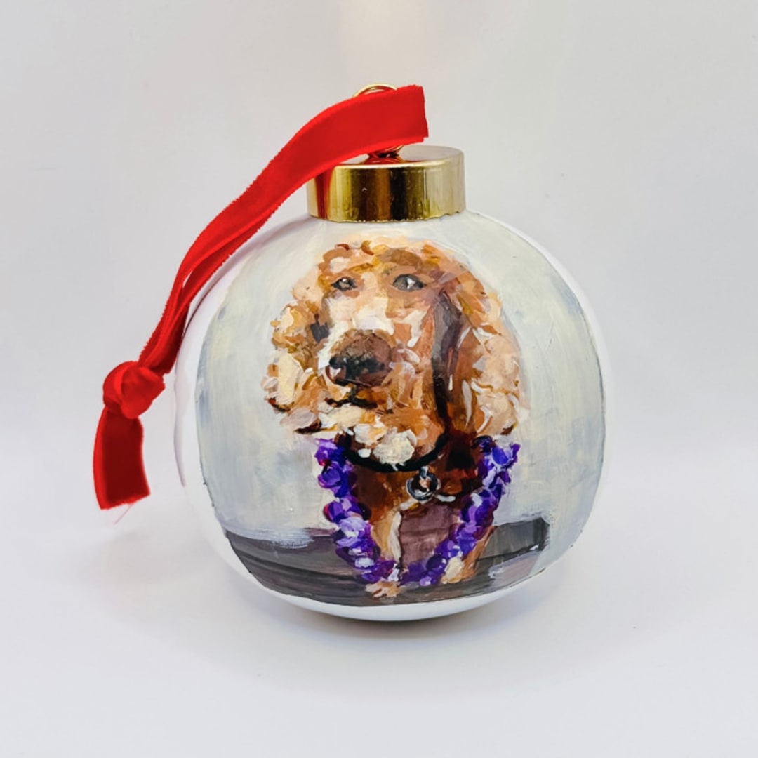 "Personalized Pet Dog Portrait Ornament" - Ornaments in white by Arohika Verma