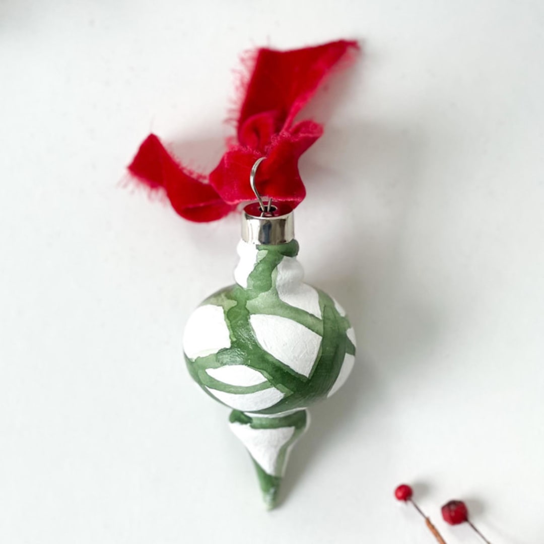 Green Plant Cell Vintage Ornament with Red Ribbon