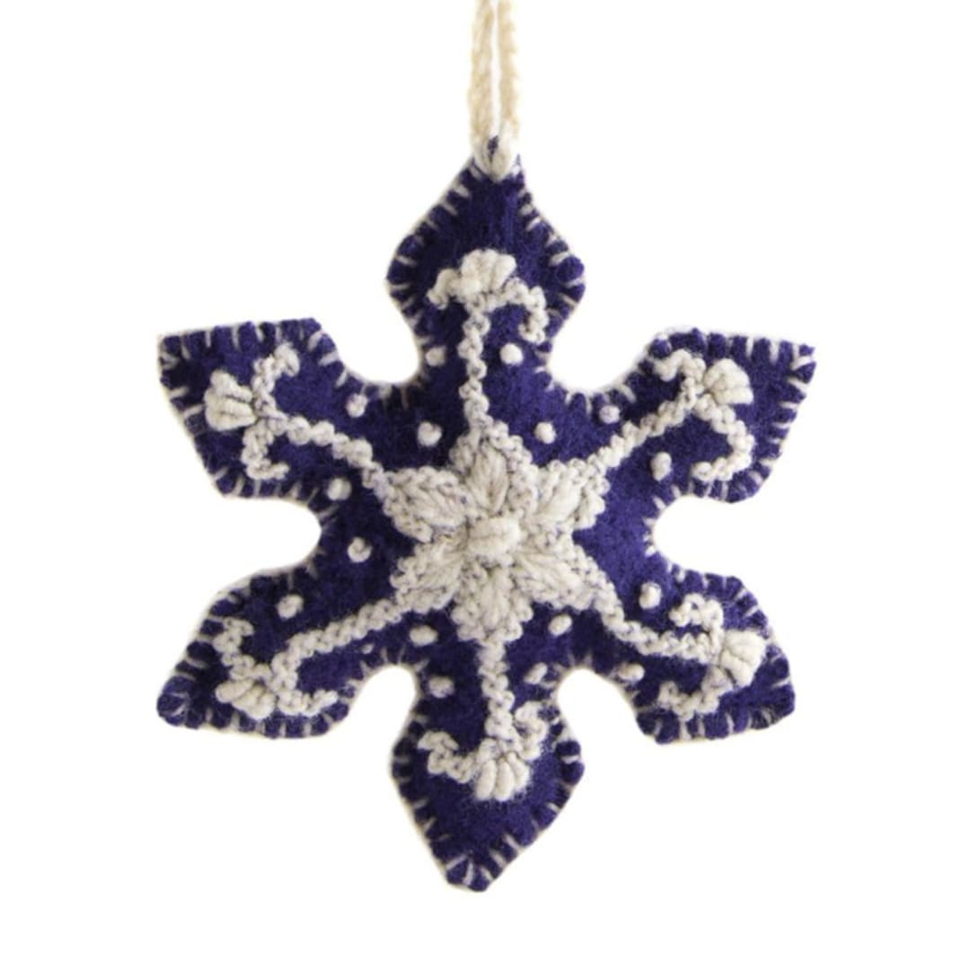 "Snowflake Embroidered Holiday Ornament" - Ornaments in purple by Global Goods Partners