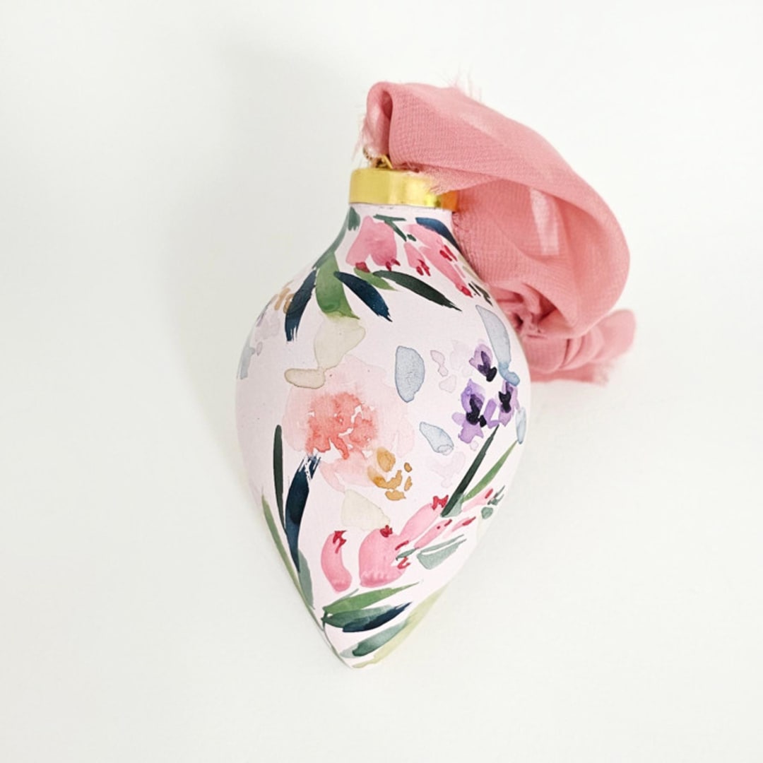"Light Rose Pink Floral Botanical Ornament" - Ornaments in pink by Kate Nelson