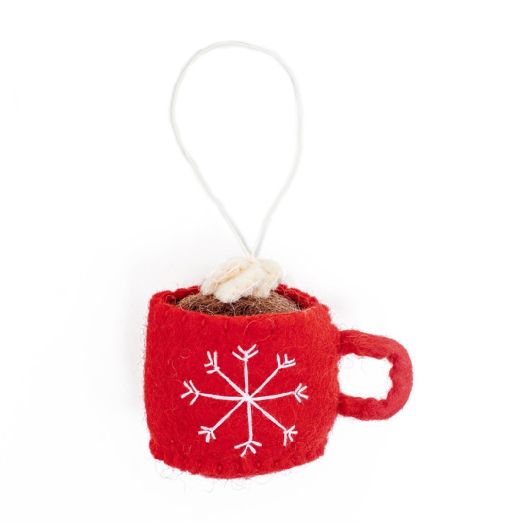 "Cozy Winter Ornaments-Hot Cocoa" - Ornaments in red by Global Goods Partners