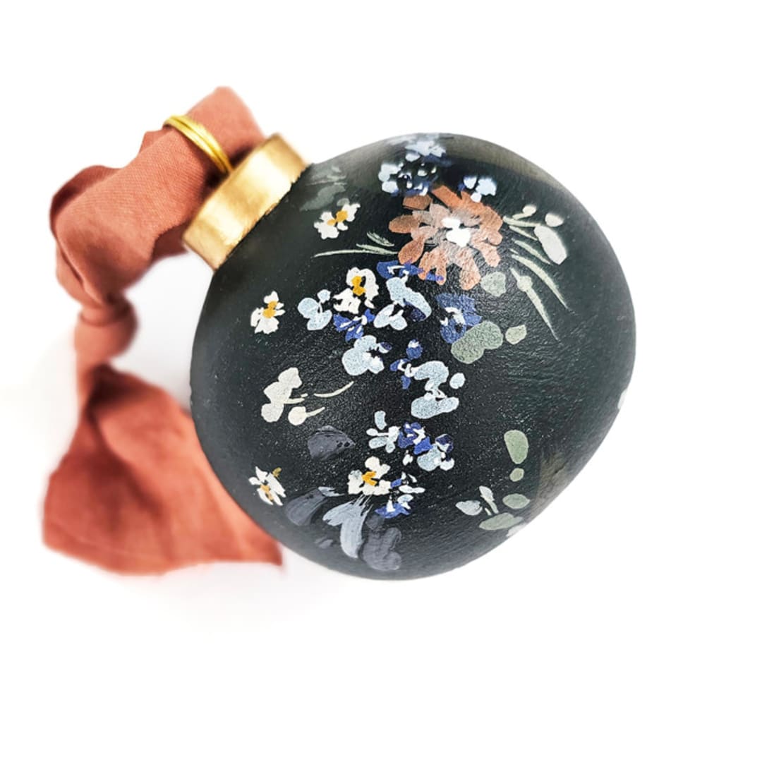 "Deep Navy Floral Round Ornament" - Ornaments in blue by Kate Nelson