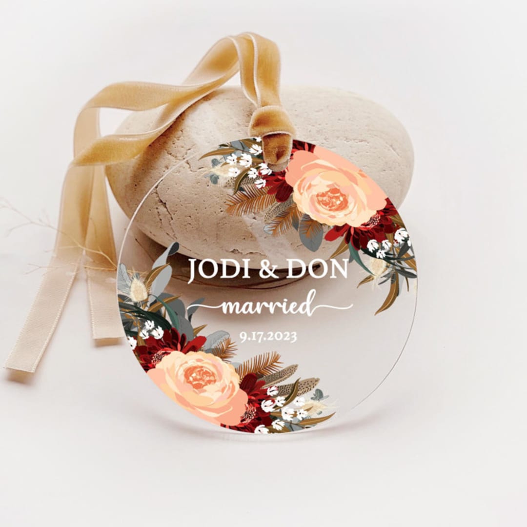 Personalized Acrylic Fall English Rose Married Ornament, Set of 1