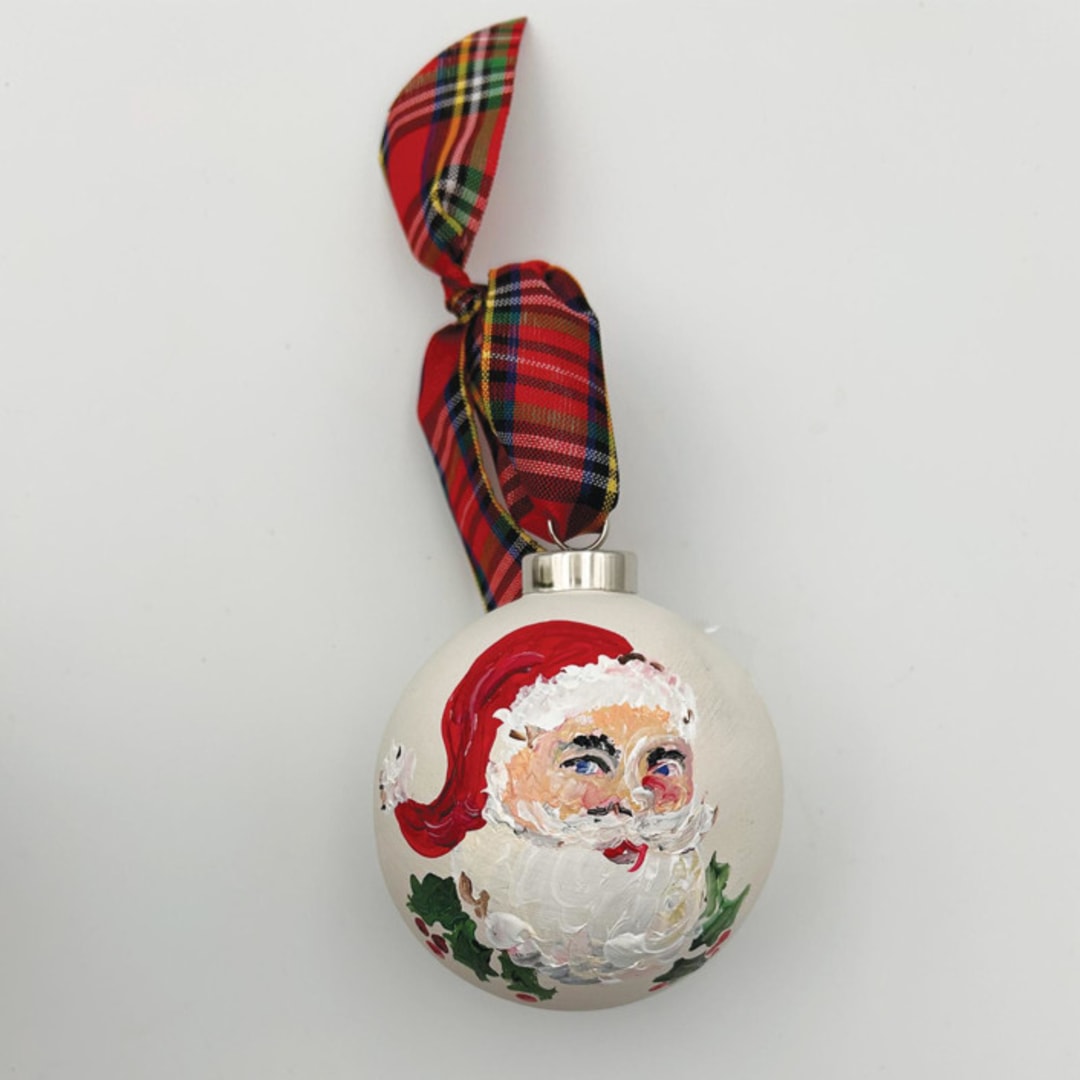 "Hand Painted Santa 3inch Ornament" - Ornaments in red by Sarah Hall