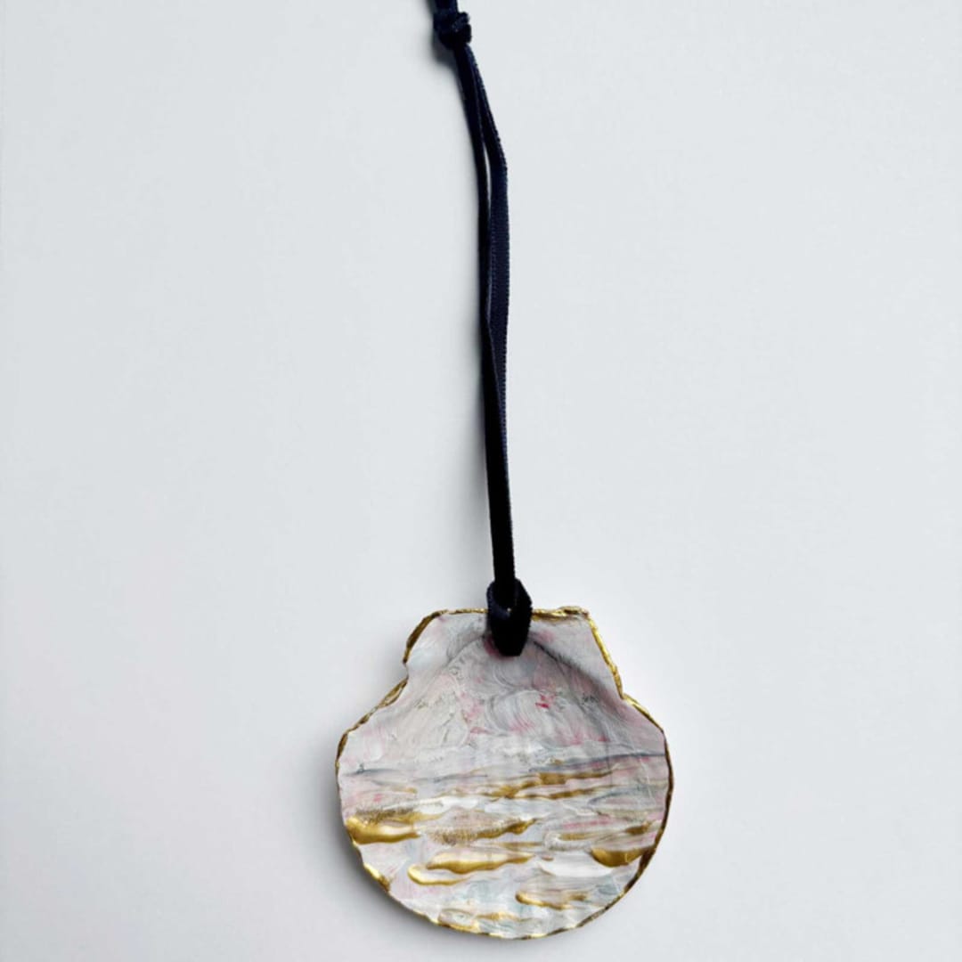 "Original Hand-Painted Natural Seashell Ornament, Blush, Gold & Gray" - Ornaments in pink by Nicoletta Savod