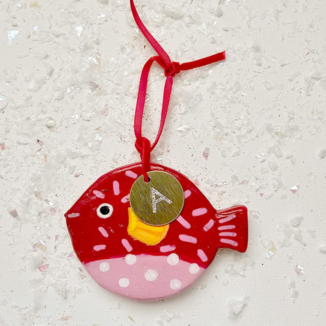"Personalized, Hand-made Clay Red Blowfish Ornament" - Ornaments in red by AlisonJerry