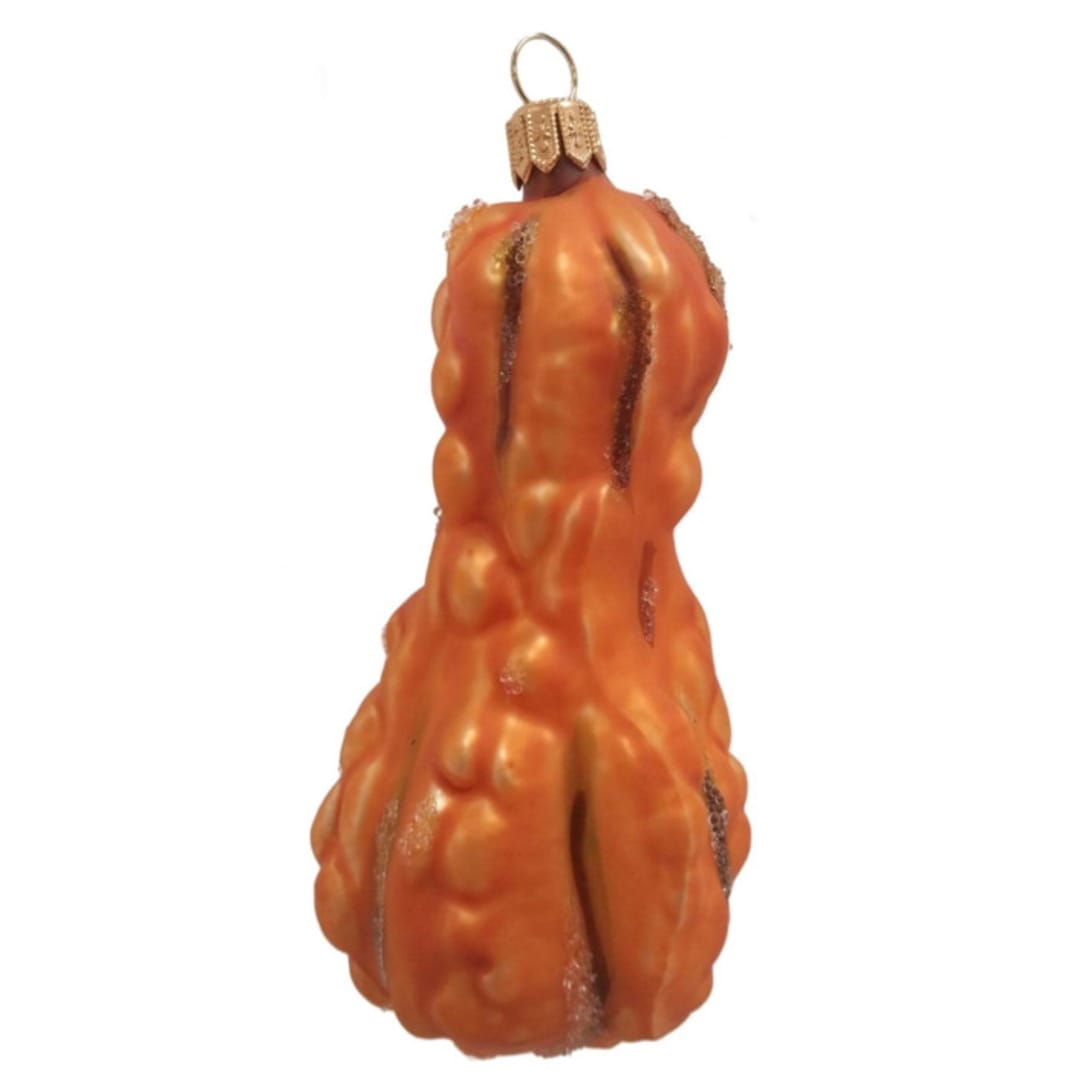 "Orange Squash Gourd Polish Mouth Blown Glass Christmas Ornament" - Ornaments in orange by Pinnacle Peak Trading Company