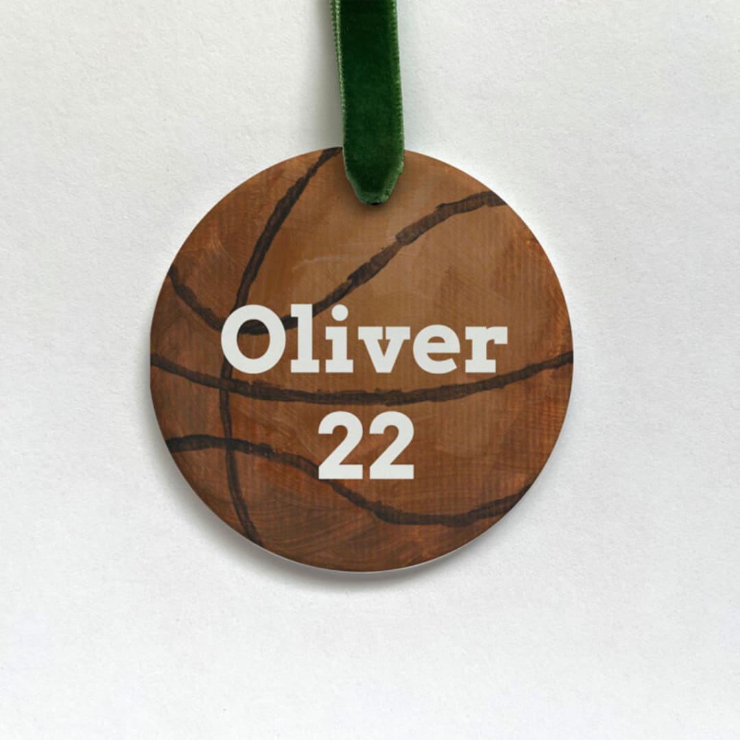 "Personalized Basketball Ceramic Ornament" - Ornaments in brown by Holly Whitcomb
