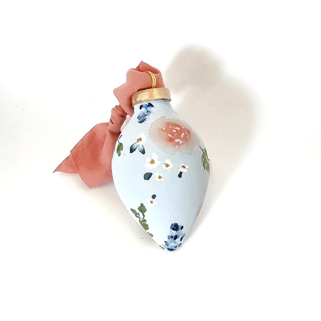 "Sky Blue Floral Ornament" - Ornaments in blue by Kate Nelson