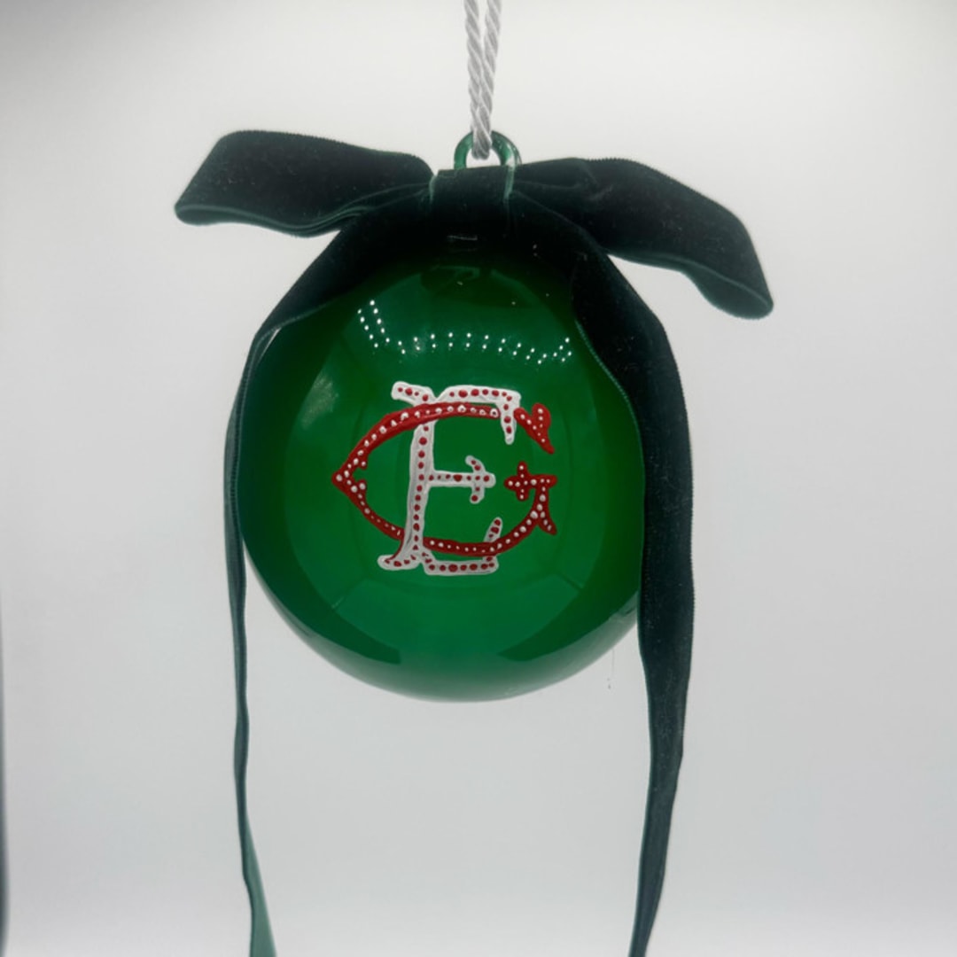 "Extra-Large Polka Dot Monogram with Bow" - Ornaments in green by Ashley Myers