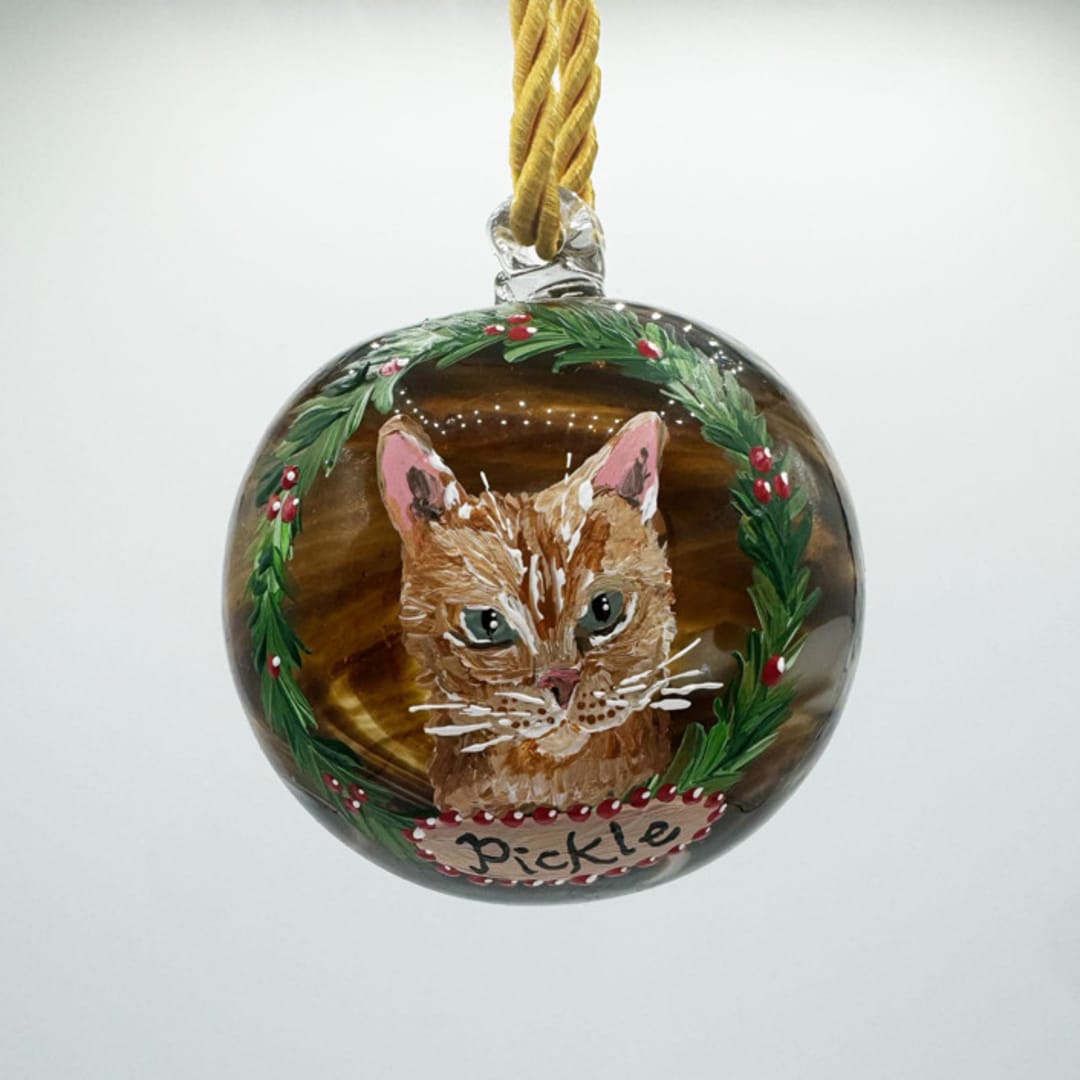 "Tortoiseshell Blown Glass Custom Painted Pet Ornament" - Ornaments in brown by Ashley Myers