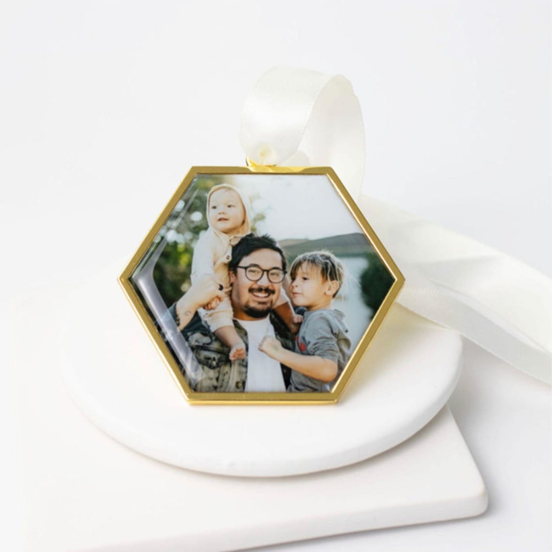 "Custom Hexagon Ornament Gold" - Ornaments in gold by Kimbra Mooers