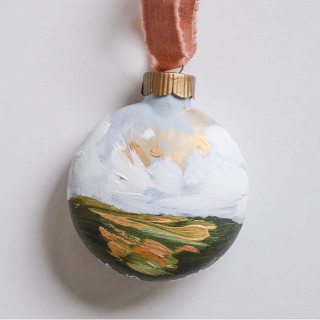 "2" Blue & Gold Heavenly Landscape" - Ornaments in blue by Kristen Laczi