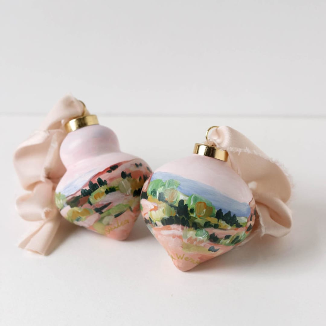 "Pink Colorado Landscape - Set of 2 Ornaments" - Ornaments in natural by Weronika Zubek