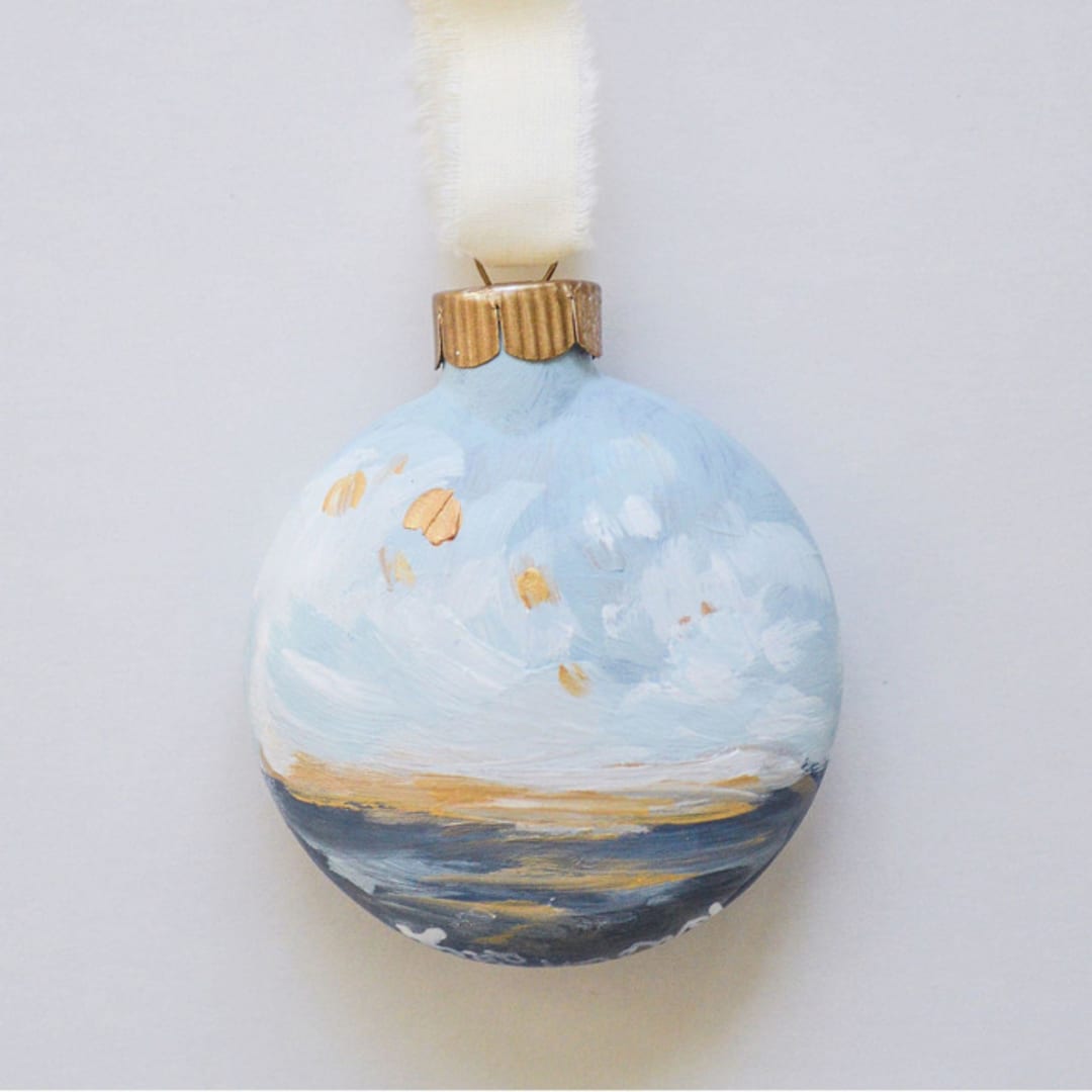 "2" Blue & Gold Heavenly Seascape" - Ornaments in blue by Kristen Laczi