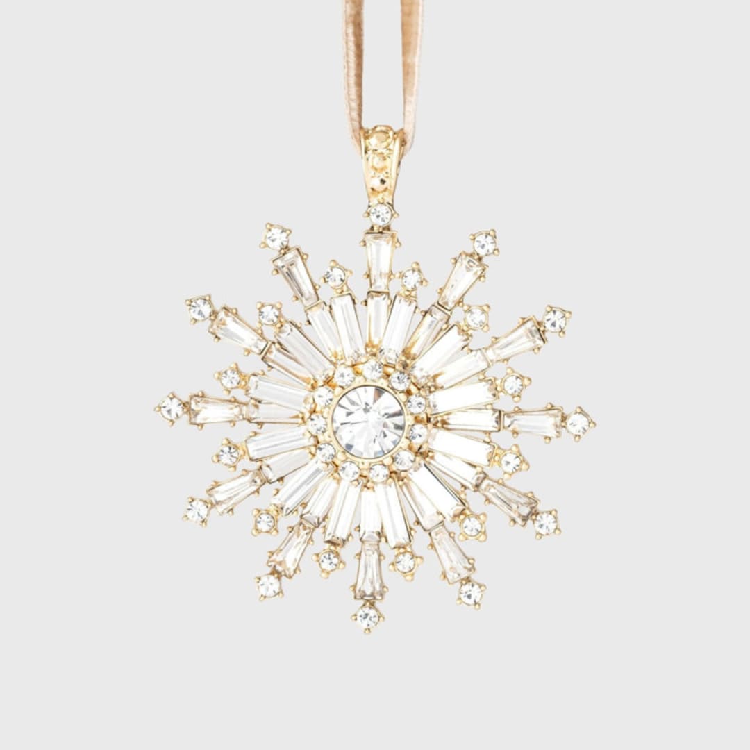 "Dazzling snowflake hanging ornament, crystal" - Ornaments in gold by Joanna Buchanan