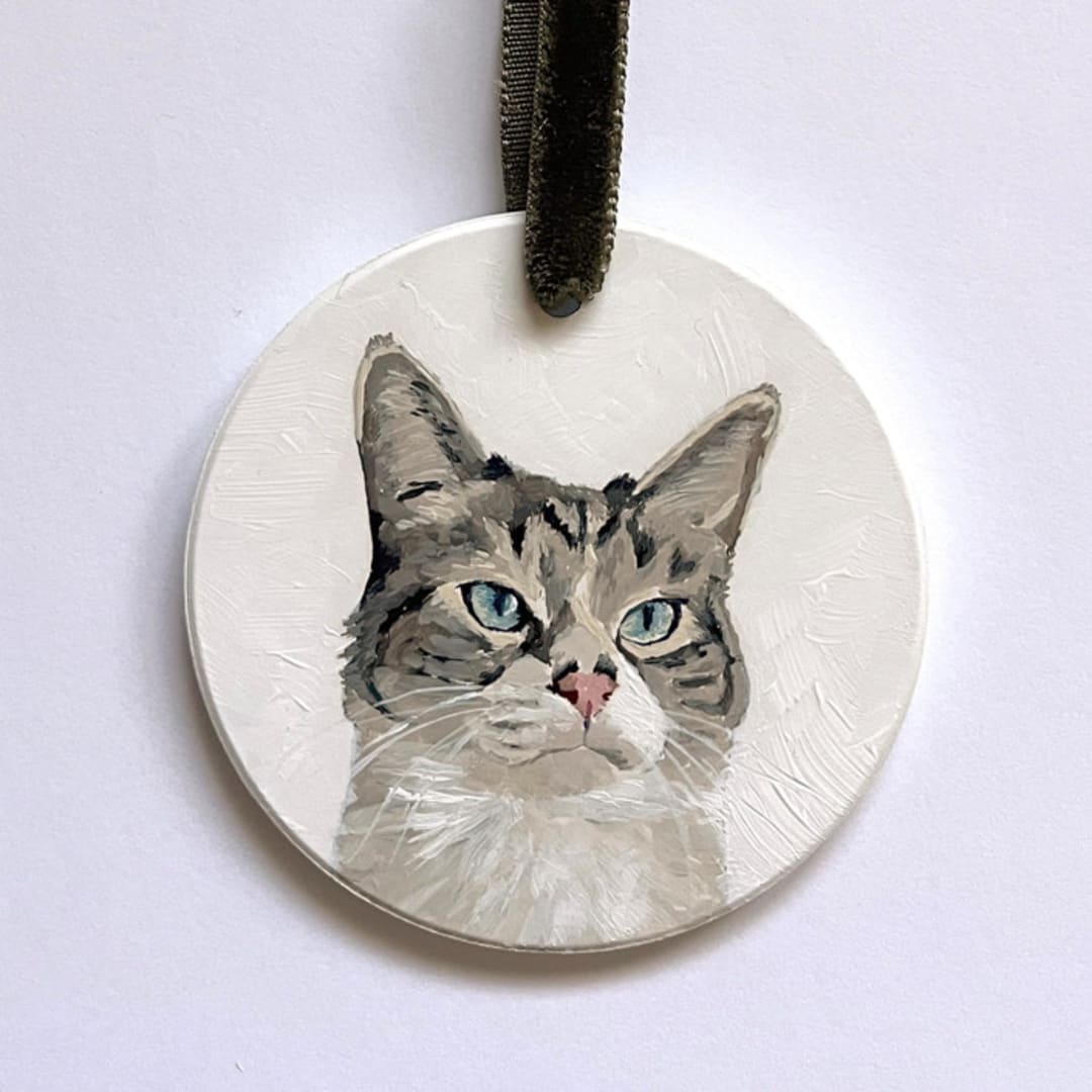 "Hand-painted Pet Portrait Ceramic Ornament" - Ornaments in multicolor by Holly Whitcomb