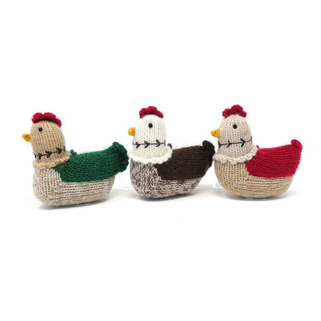 "Hen Ornaments, set of 3" - Ornaments in multicolor by Melange Collection
