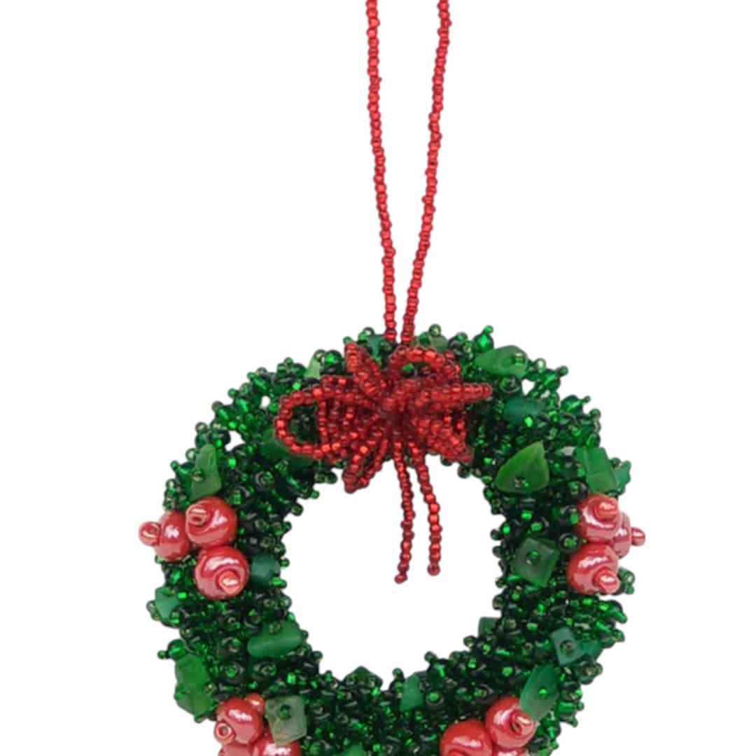 "Wreath with Red Berries Ornament" - Ornaments in multicolor by Melange Collection