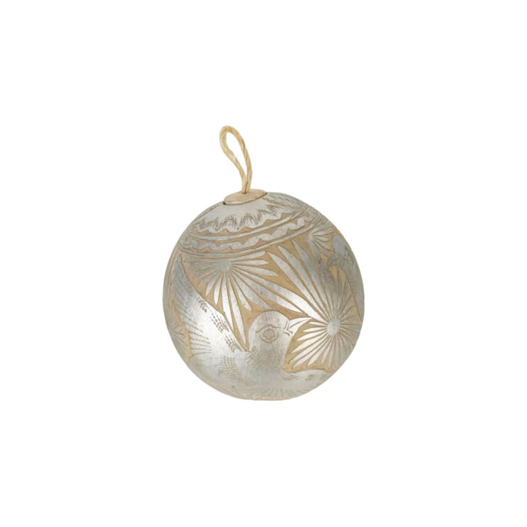 "Hand Carved Jicara Gourd Ornaments from Mexico - Silver" - Ornaments in silver by Vanessa Sherwood