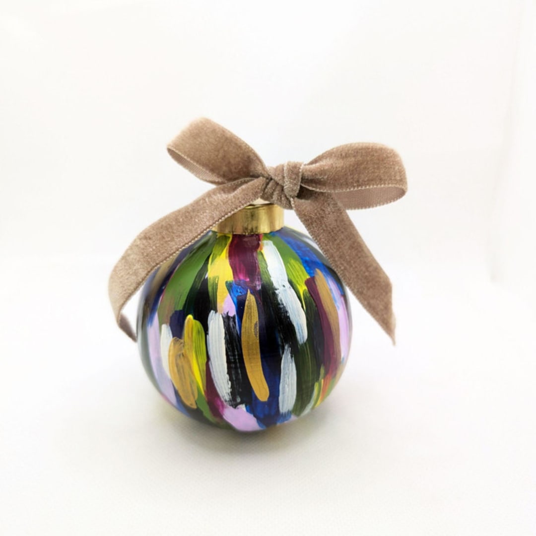 "Abstract Multicolor Hand Painted Christmas Ornament in Peacock Colors" - Ornaments in multicolor by The Savage Label