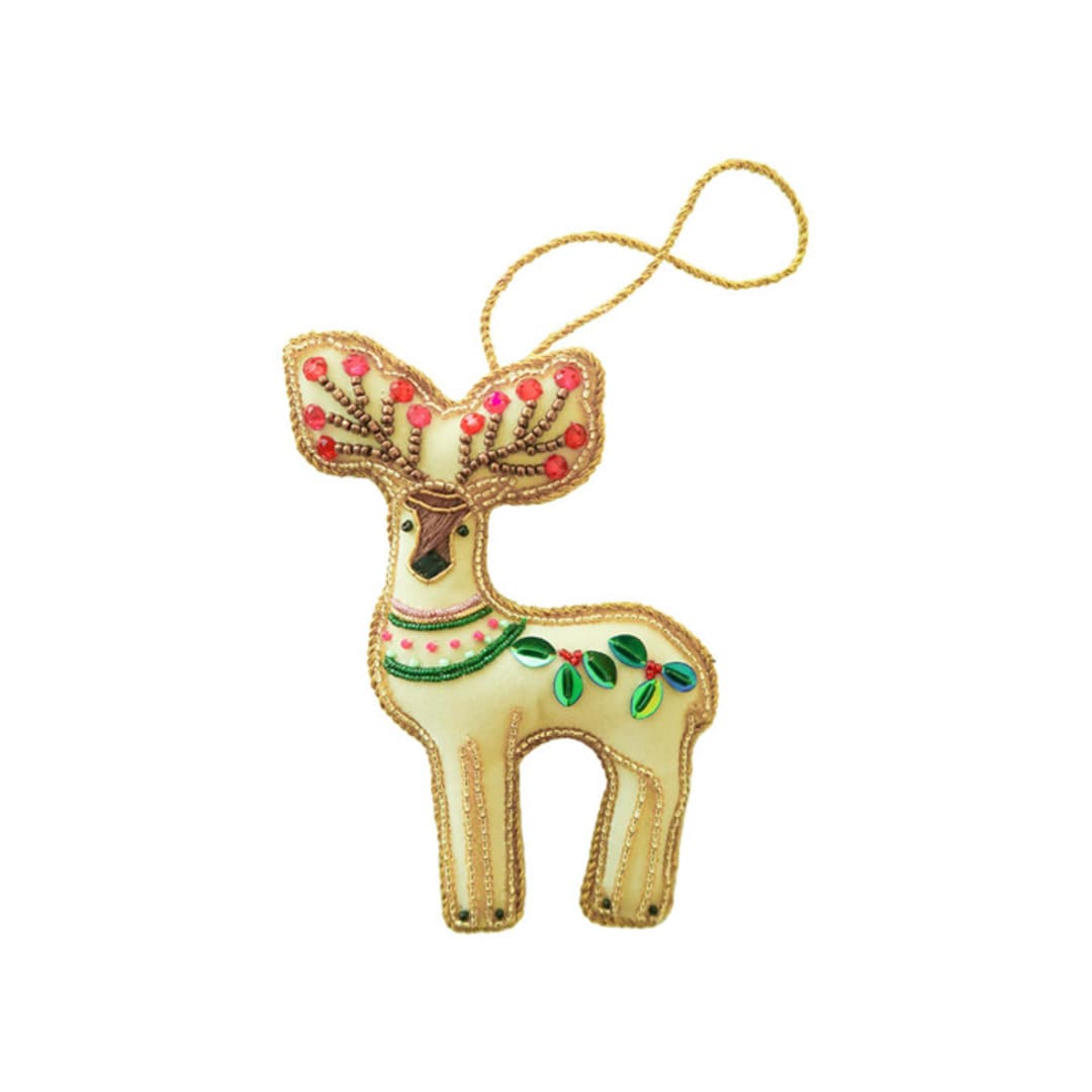 "Reindeer Embellished Christmas Ornament" - Ornaments in beige by Jollity and Co
