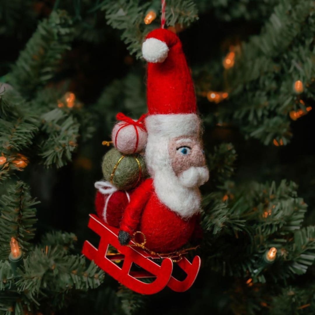 "Felt Santa Claus with Gifts Ornament" - Ornaments in red by Aahlada Chennupati