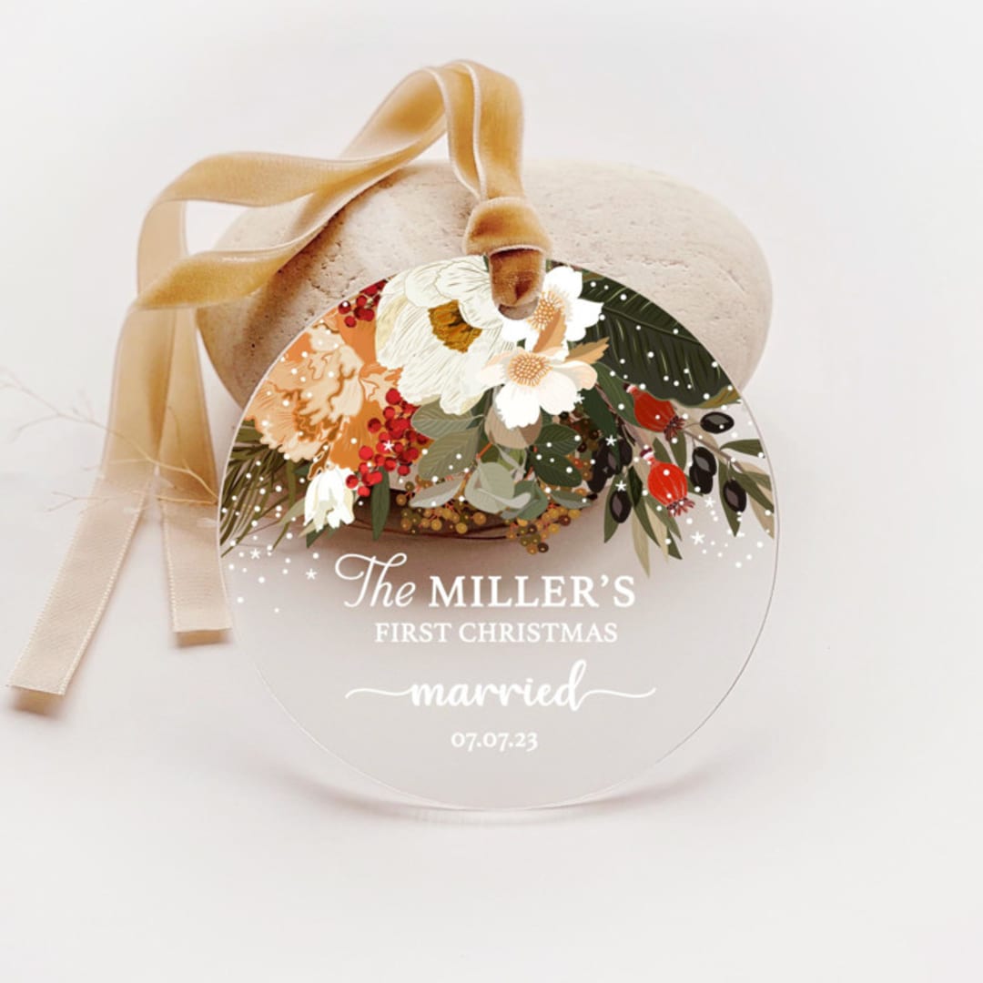 "Personalized Acrylic Couple's First Christmas Married Ornament, Set of 1" - Ornaments in multicolor by Iveta Abolina