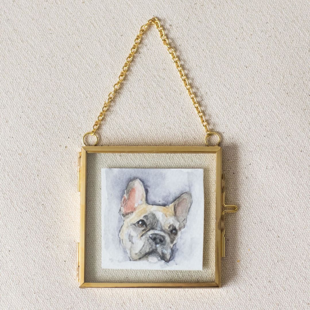"Custom Pet Portrait Ornament, 2.7x2.7in. Watercolor Commission" - Ornaments in gold by The Pink Parakeet