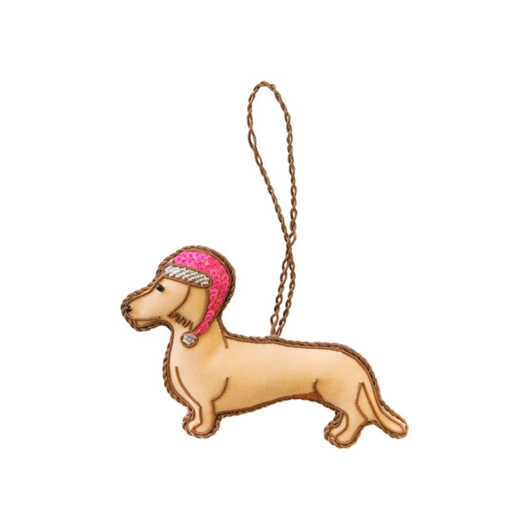 "Ginny the Dachshund Embellished Christmas Ornament" - Ornaments in brown by Jollity and Co