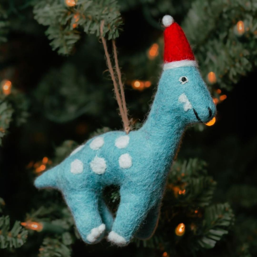 "Felt Holiday Dinosaur Ornament" - Ornaments in blue by Aahlada Chennupati
