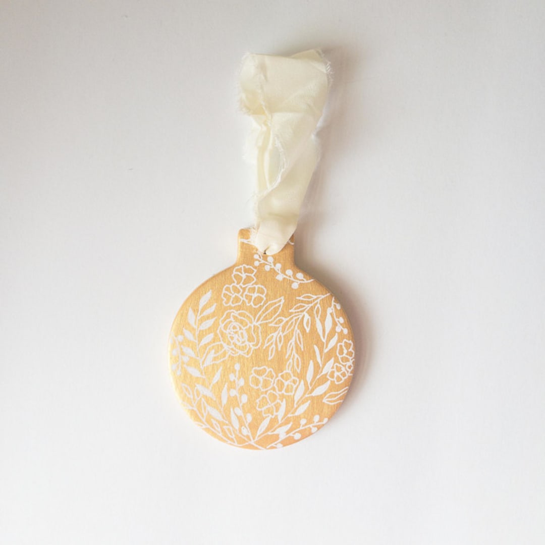 "Botanical Illustrated Ornament 3" - Ornaments in gold by Jocelyn Elizabeth