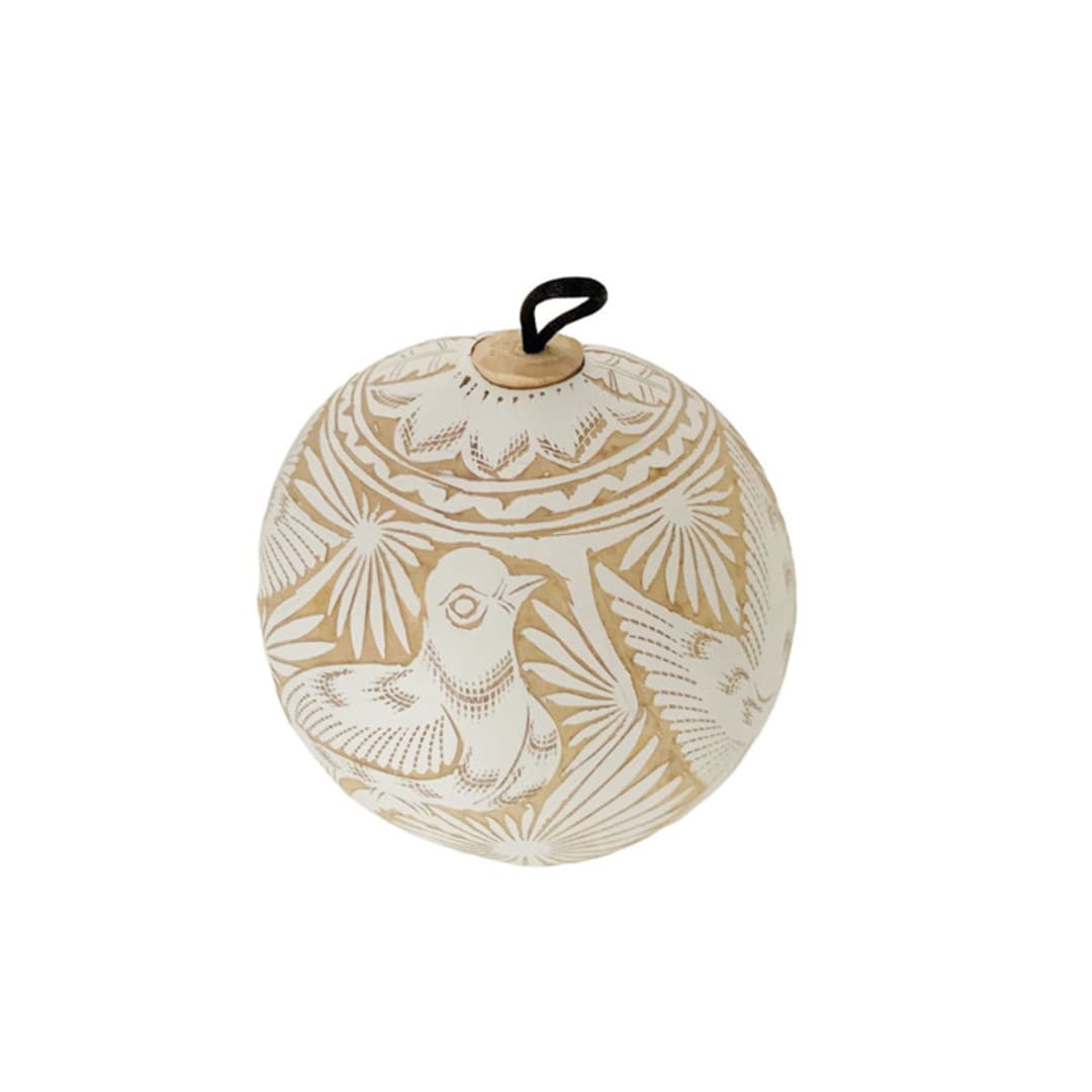 "Hand Carved Jicara Gourd Ornaments from Mexico - White" - Ornaments in white by Vanessa Sherwood