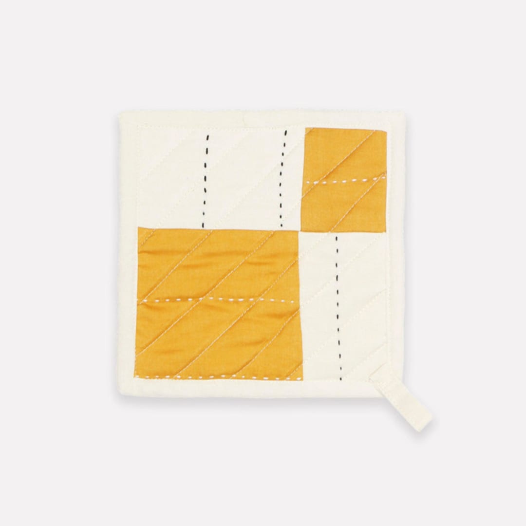 "Patchwork Pot Holder - Mustard" - Oven Mitts and Pottholders in yellow by Anchal
