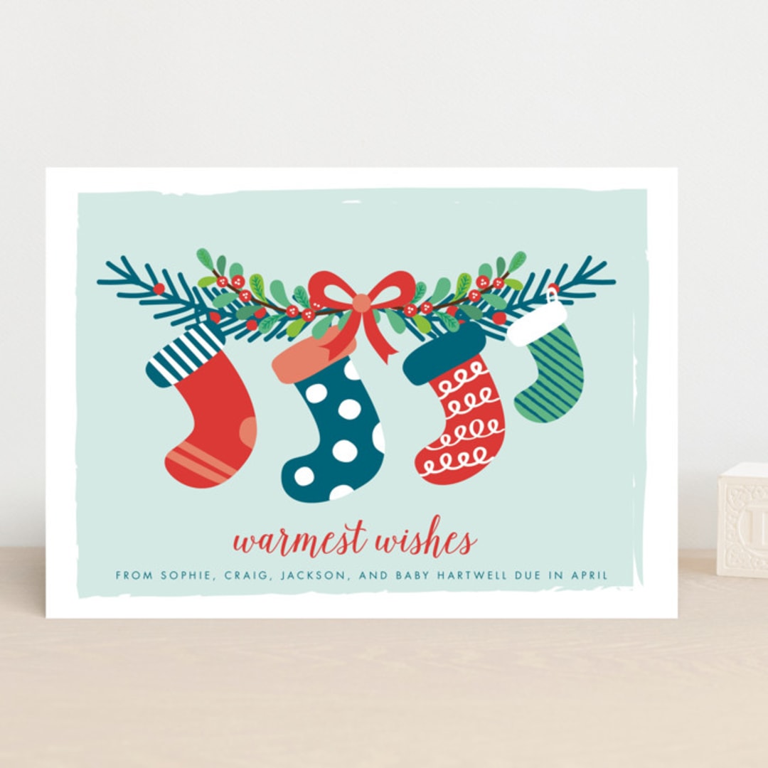 "Holiday Stockings" - Pregnancy Announcements in Frost by Shirley Lin Schneider - Front