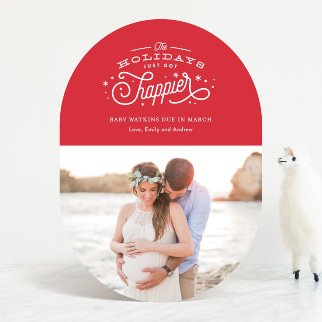 "Happier Holidays" - Pregnancy Announcements in Poinsettia by Jennifer Wick - Front