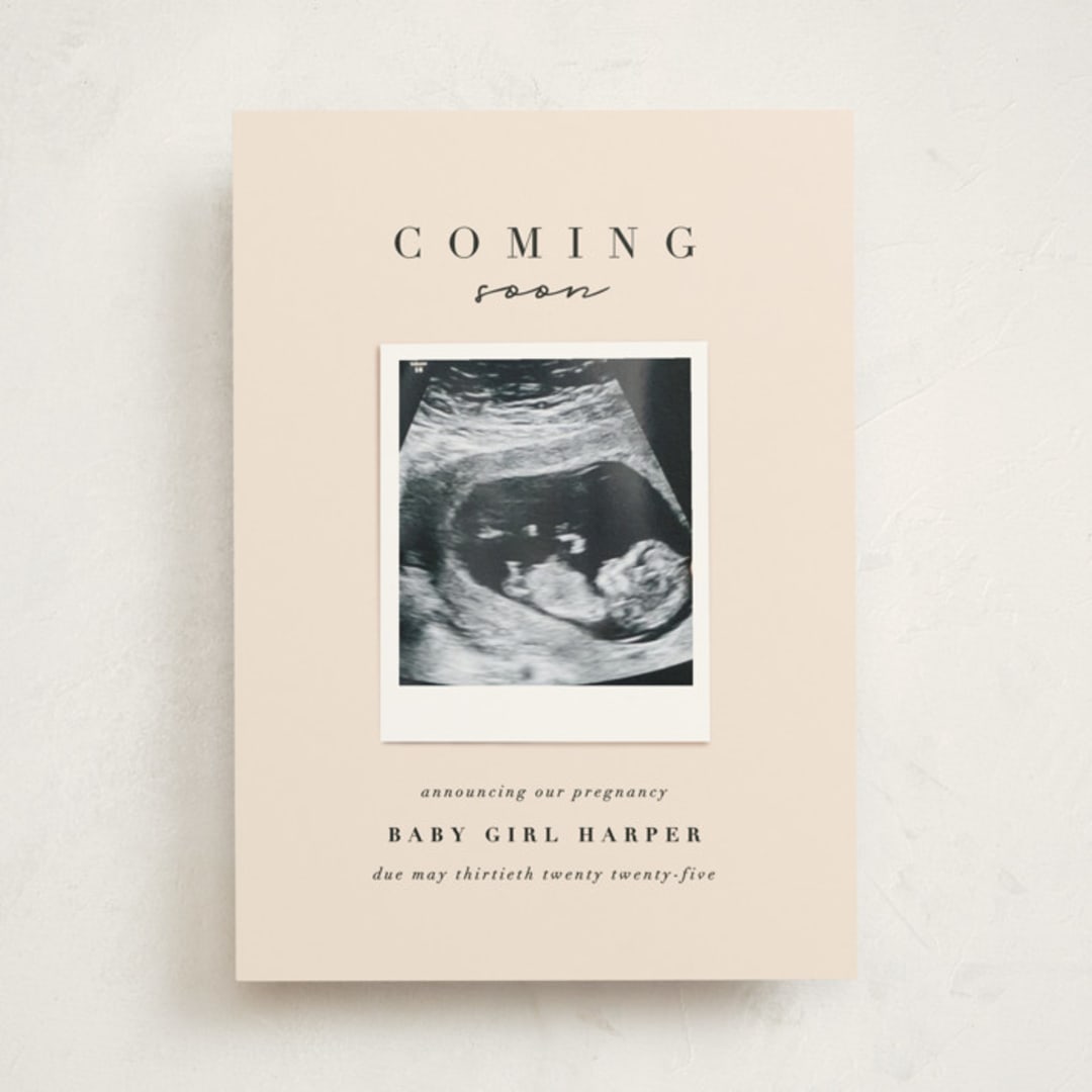 "Coming Soon Snap" - Pregnancy Announcements in Peach by Lori Wemple - Front
