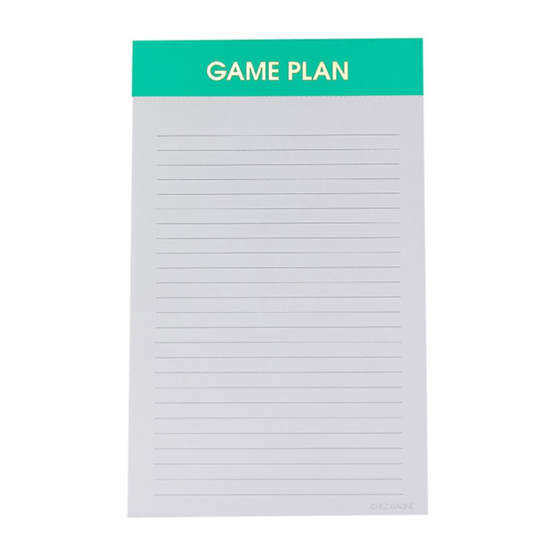 "Game Plan - Lined Notepad" - Notepad in green by Chez Gagné