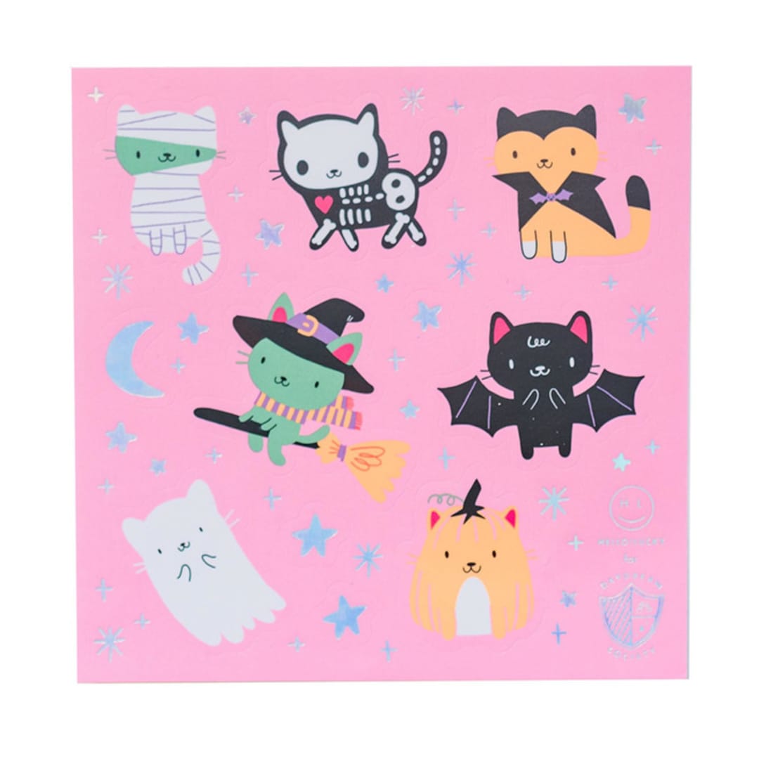 "Meowloween Stickers - Set of 4" - Party Favors in pink by Jollity and Co