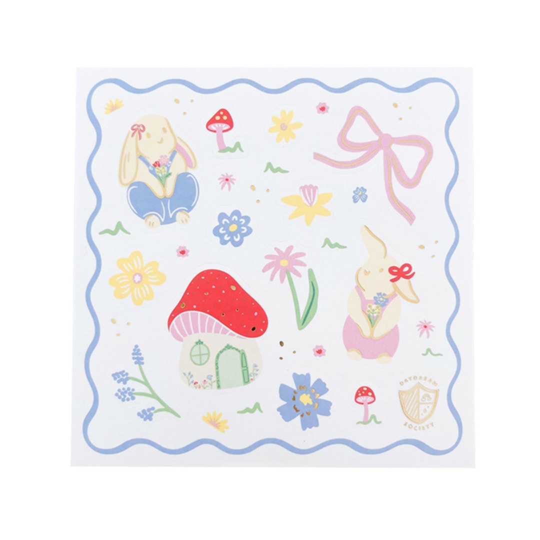 "Bunnies In The Garden Overalls Bunny Stickers - Set of 4" - Party Favors in multicolor by Jollity and Co